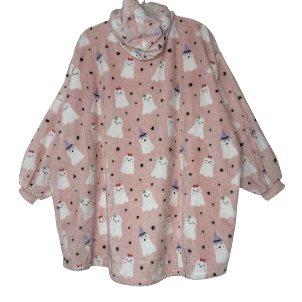 New THROWZY Poncho One Size Oversized Hooded PINK Ghost Long Sleeves Halloween‎